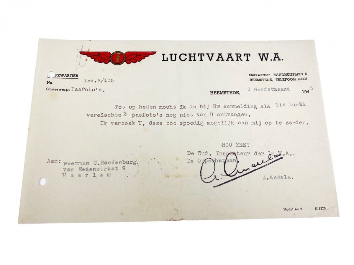 Original WWII Dutch NSB Luchtvaart W.A. (Aviation department) set — image 2