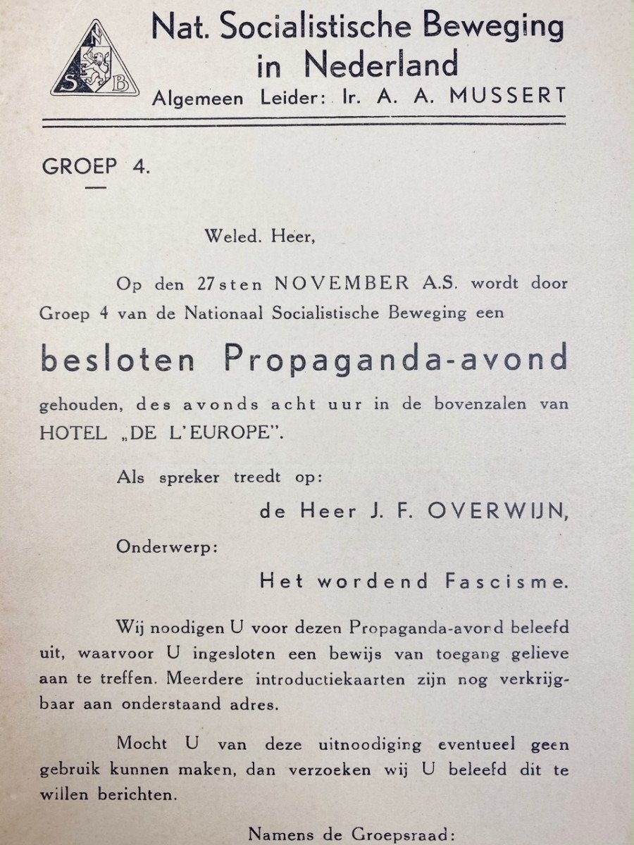 Original WWII Dutch NSB flyer – Propaganda evening in Amsterdam — image 2