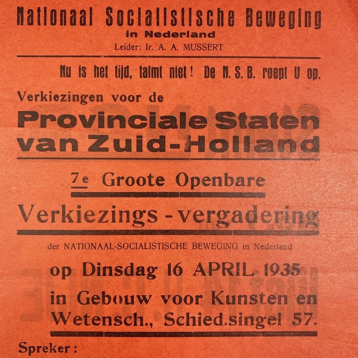 Original WWII Dutch NSB flyer 'Elections for province Zuid-Holland' — image 2