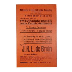 Original WWII Dutch NSB flyer 'Elections for province Zuid-Holland'