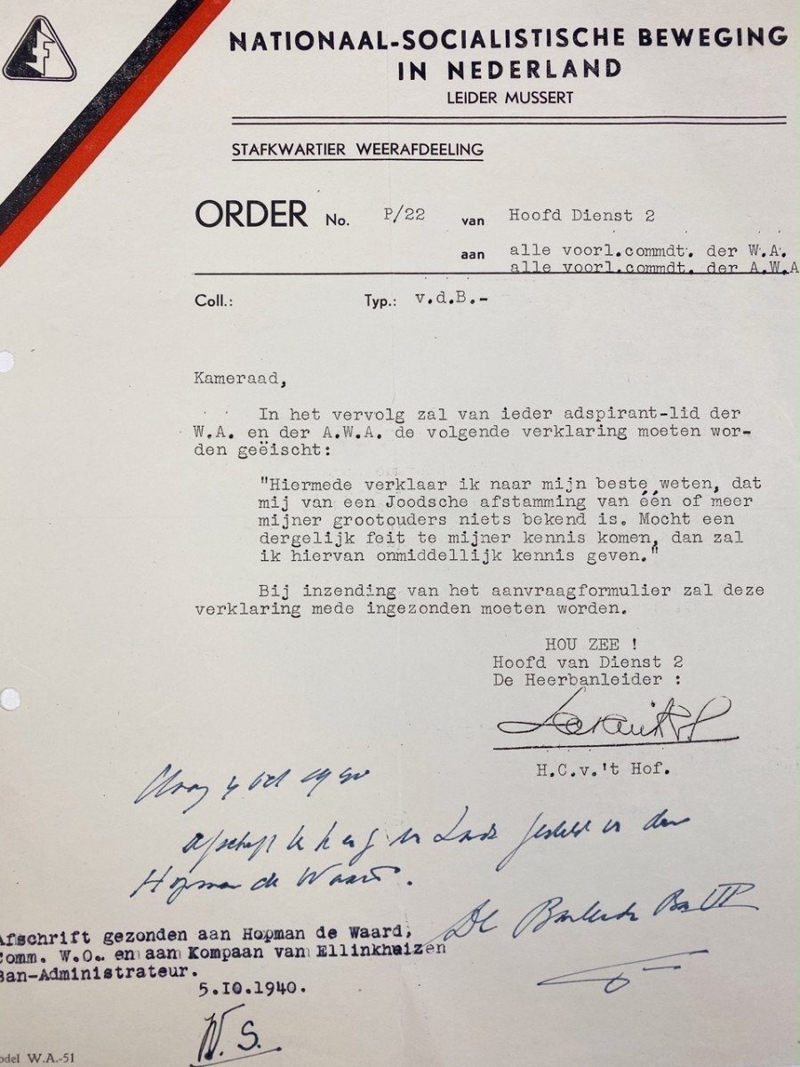 Original WWII Dutch NSB 'Non-Jewish statement' document — image 2