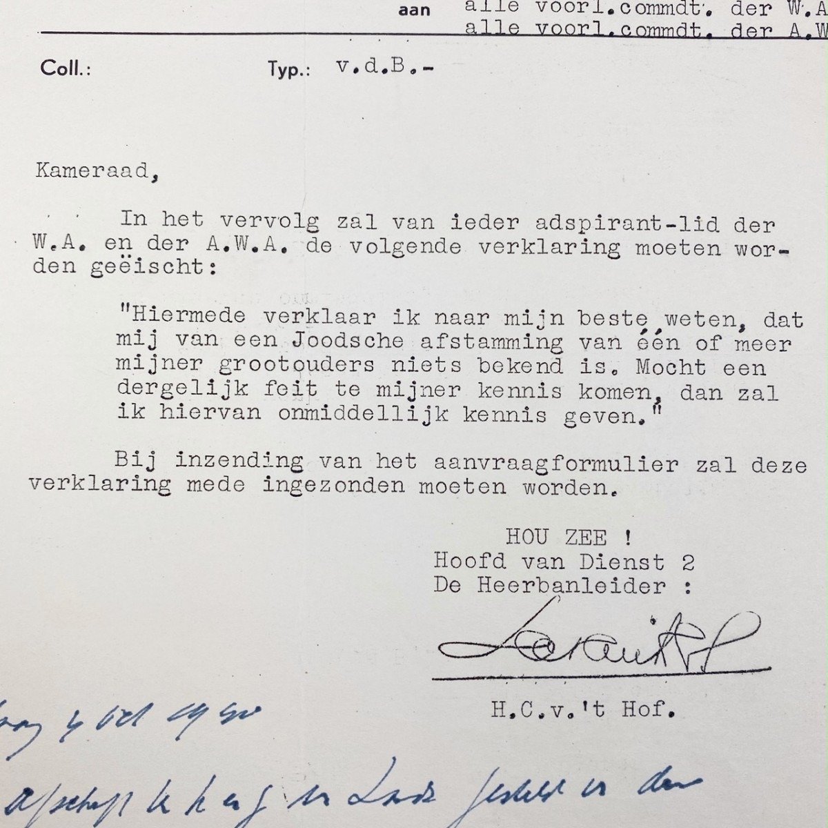 Original WWII Dutch NSB 'Non-Jewish statement' document — image 3