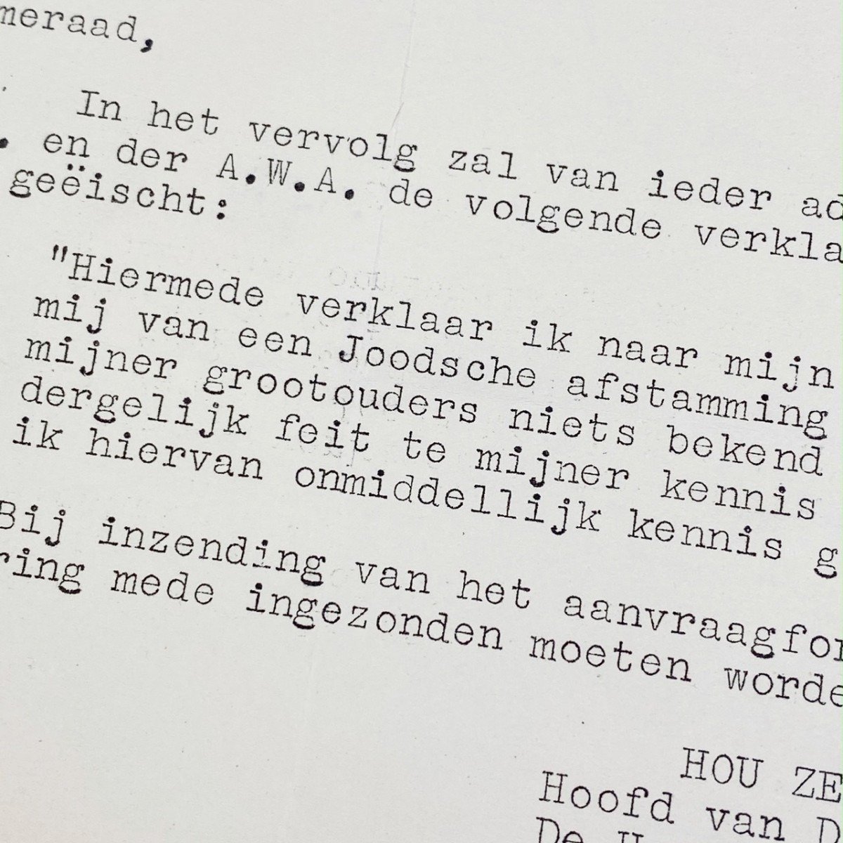 Original WWII Dutch NSB 'Non-Jewish statement' document — image 4