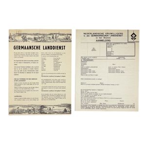 Original WWII Nederlandsche Germaansche Landdienst leaflet & registration form