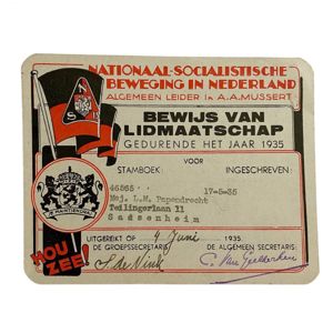 Original WWII Dutch NSB membership card 'Sassenheim'