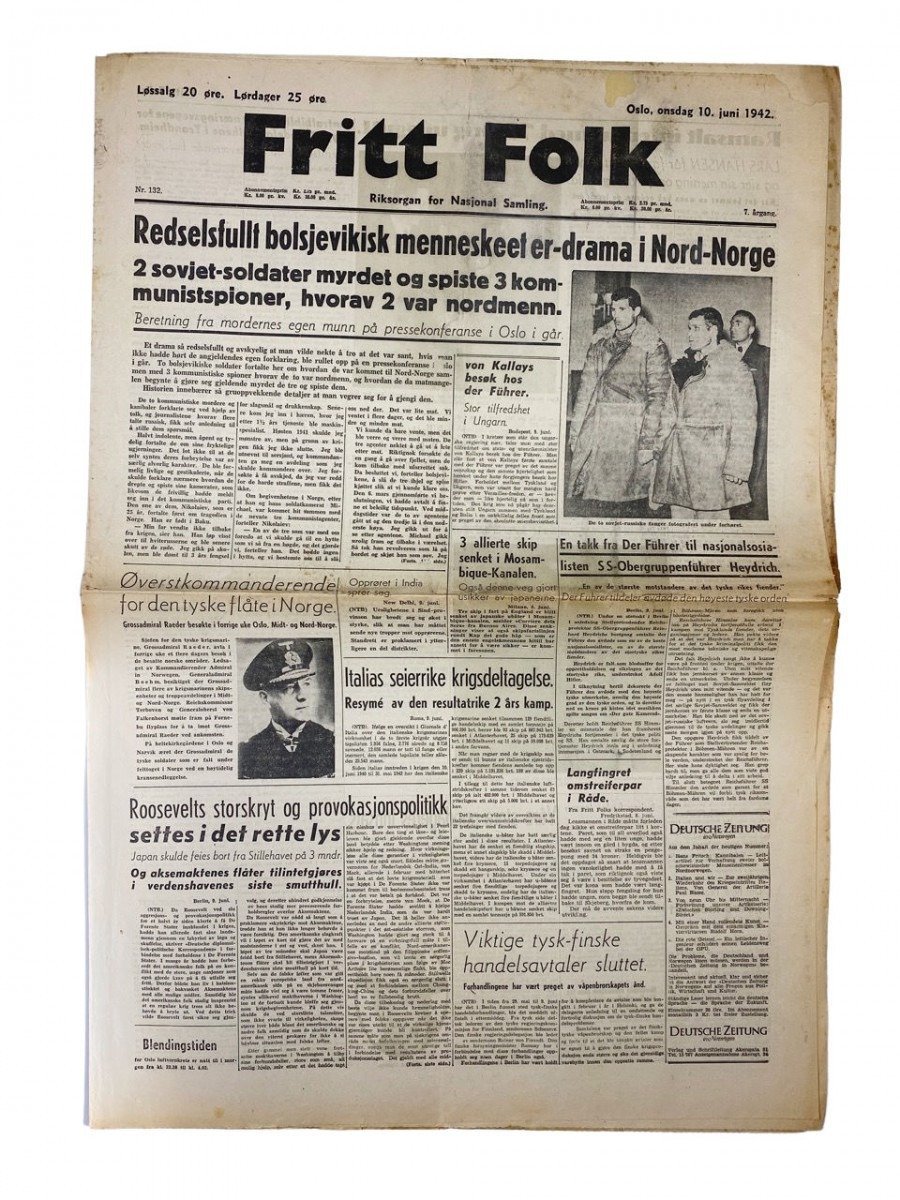 Original WWII Norwegian collaboration Nasjonal Samling newspaper – Fritt Folk — image 3