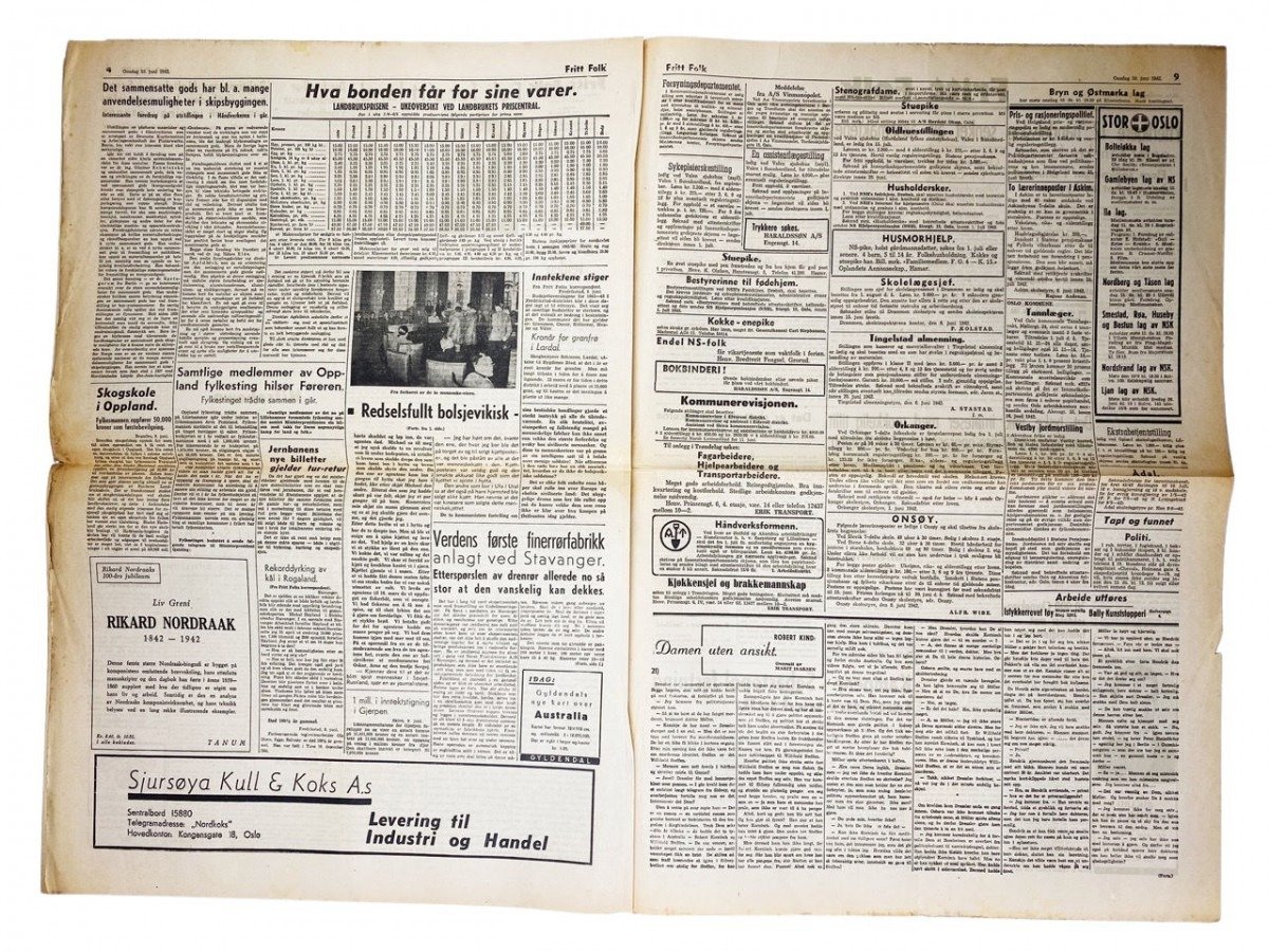 Original WWII Norwegian collaboration Nasjonal Samling newspaper – Fritt Folk — image 6