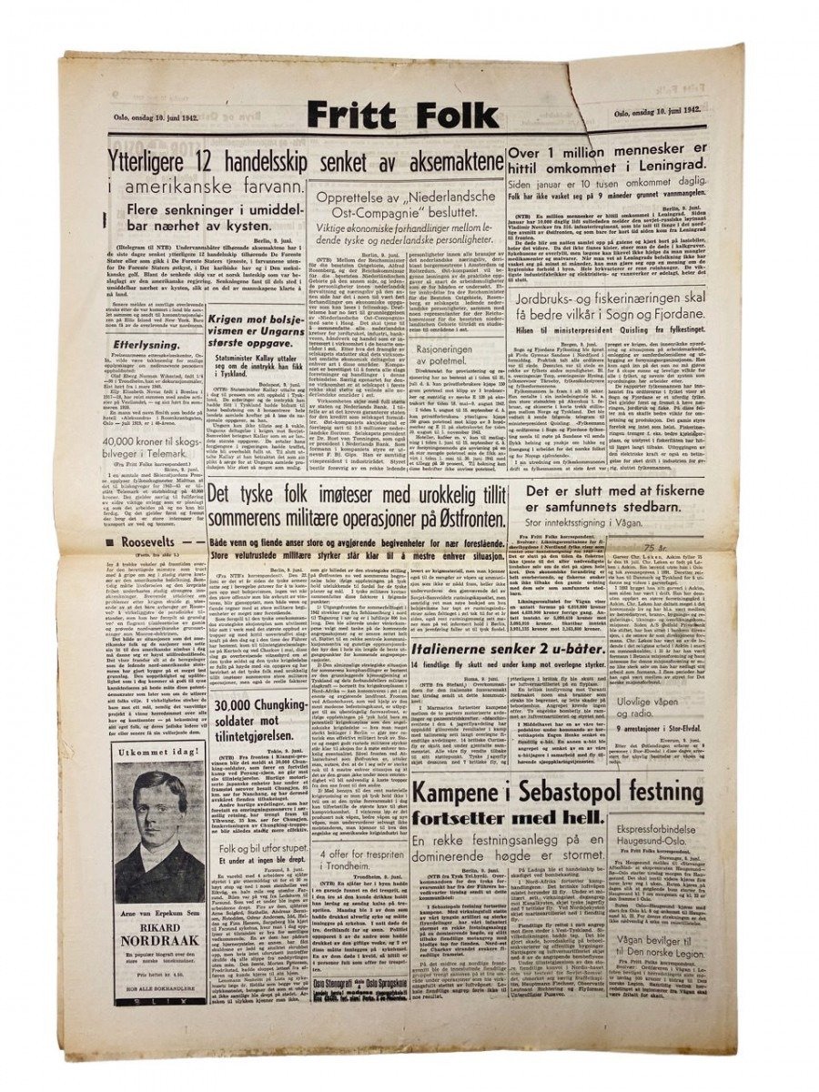 Original WWII Norwegian collaboration Nasjonal Samling newspaper – Fritt Folk — image 7