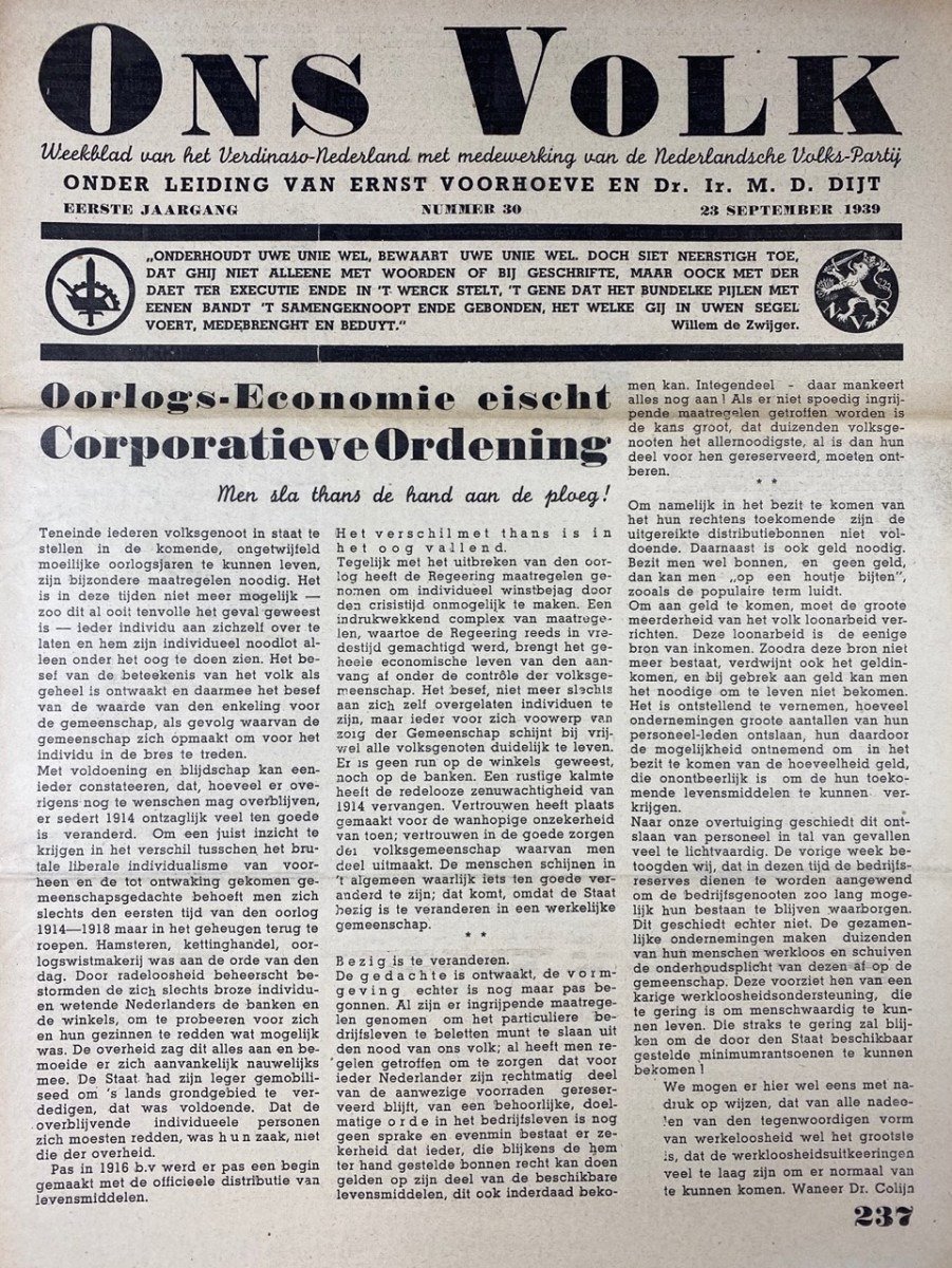 Original WWII Dutch collaboration newspaper – Ons Volk 'Verdinaso Nederland' — image 2