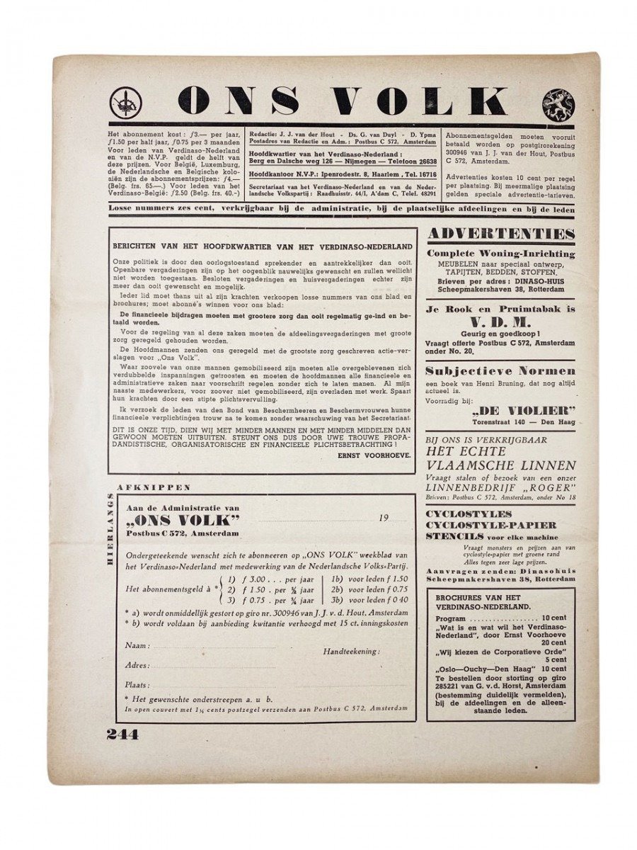Original WWII Dutch collaboration newspaper – Ons Volk 'Verdinaso Nederland' — image 7