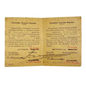Original WWII German/Dutch Feuerwehr Ausweis Rotterdam