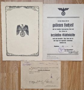 III Reich Telegram and Golden Wedding urkunde, paperwork group of …
