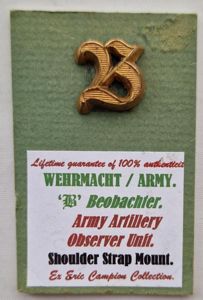 Beobachter officer 'B' shoulder strap cypher formerly Eric Campion collection.