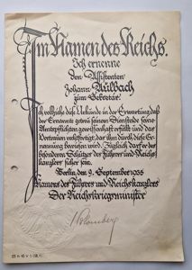 REDUCED 1935 dated Promotion document signed by Werner von Blomberg.