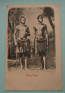 South Africa - Young Zulu Warriors Early Edwardian Sepia Black …