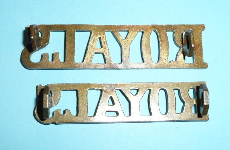 Royals (1st Royal Dragoons) Pair of Brass Shoulder Titles - Different Patterns — image 2