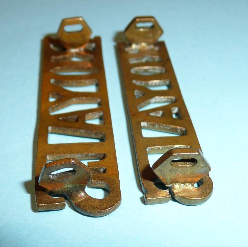 Royals (1st Royal Dragoons) Pair of Brass Shoulder Titles - Different Patterns — image 3