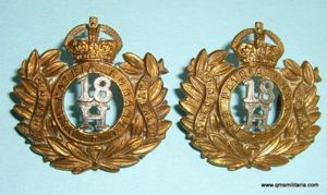Scarce Edwardian Issue EDVII 18th Hussars Bi-metal Collar Badges, worn …