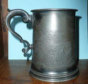 Mid- Victorian Pewter Pint Tankard - Relief Decoration Depicts 1860s …