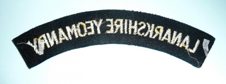 Lanarkshire Yeomanry Embroidered Yellow on Black Felt Cloth Shoulder Title — image 2