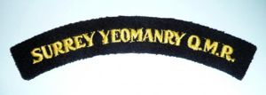Surrey Yeomanry QMR Embroidered Yellow on Black Felt Cloth Shoulder …
