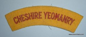 Cheshire Yeomanry Red on Yellow Woven Cloth Shoulder Title