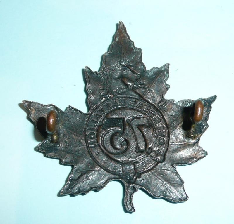 WW1 Canada - 75th Infantry Overseas Battalion (Toronto / Mississauga) Canadian Expeditionary Force (CEF) Browning Copper Cap Badge — image 2