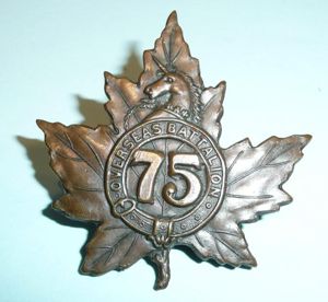 WW1 Canada - 75th Infantry Overseas Battalion (Toronto / Mississauga) …