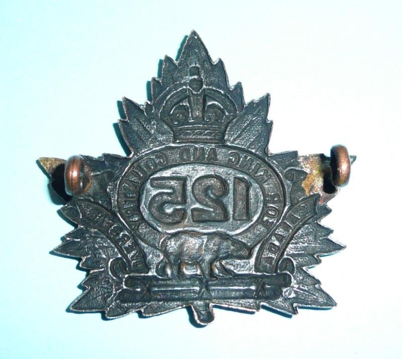 WW1 Canada - 125th Overseas Infantry Battalion (Brantford) Canadian Expeditionary Force (CEF) Browning Copper Cap Badge — image 2