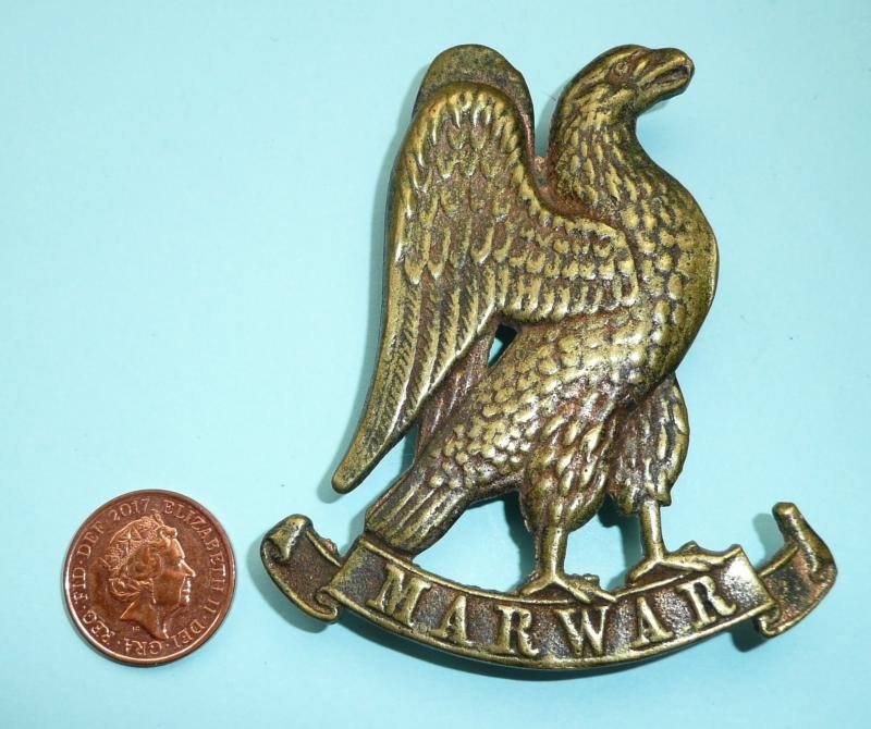 WW1 Indian Princely State Forces (Jodhpur) - The Maharaja of Jodhpur 1st & 2nd Lancers Large Cast Brass NCO's Arm Badge - Battle Honour - Marwar — image 2