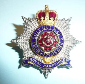 Royal Hampshire Regiment Officers Enamel Silver and Gilt Cap Badge, …