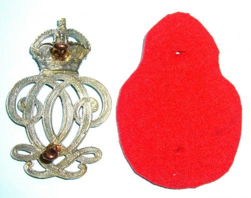 7th Queen's Own Hussars NCO's White Metal Arm Badge on Correct Scarlet Felt Backing — image 2