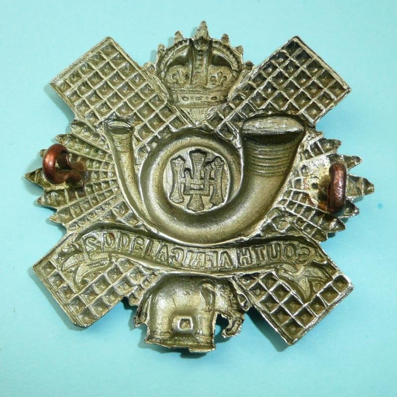 Highland Light Infantry (Territorial Battalion) White Metal Glengarry Cap Badge - South Africa Scroll — image 2