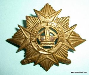 Burma Burmese - Burma Police Cast Brass Pagri Badge, post …