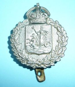 West Indies Barbados Police White Metal Cap Badge, Kings Crown …