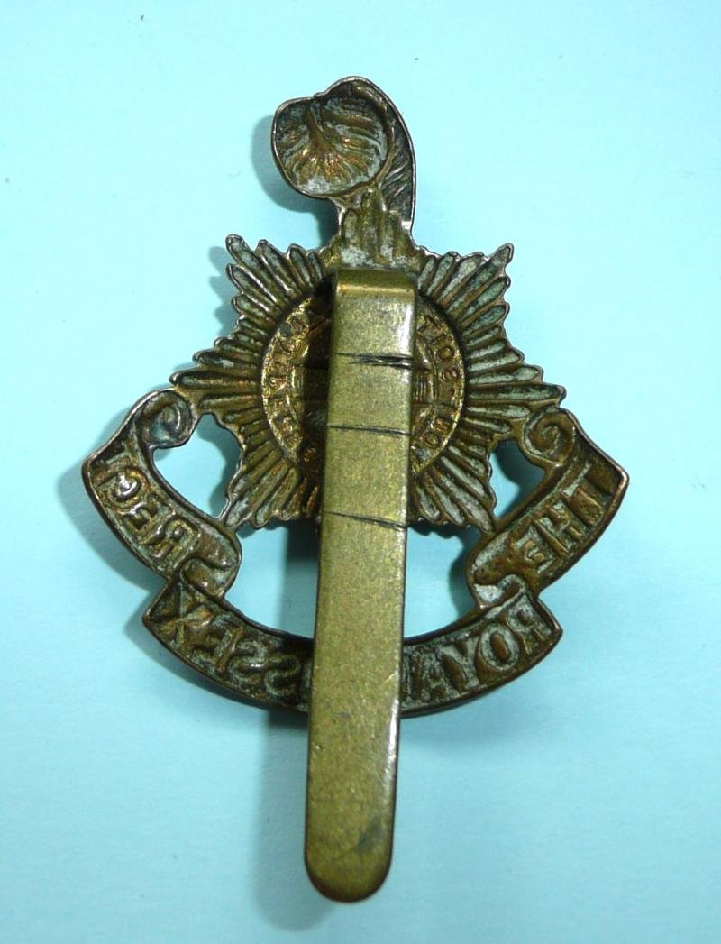 WW1 Royal Sussex Regiment Other Ranks All Brass Economy Issue Cap Badge — image 2