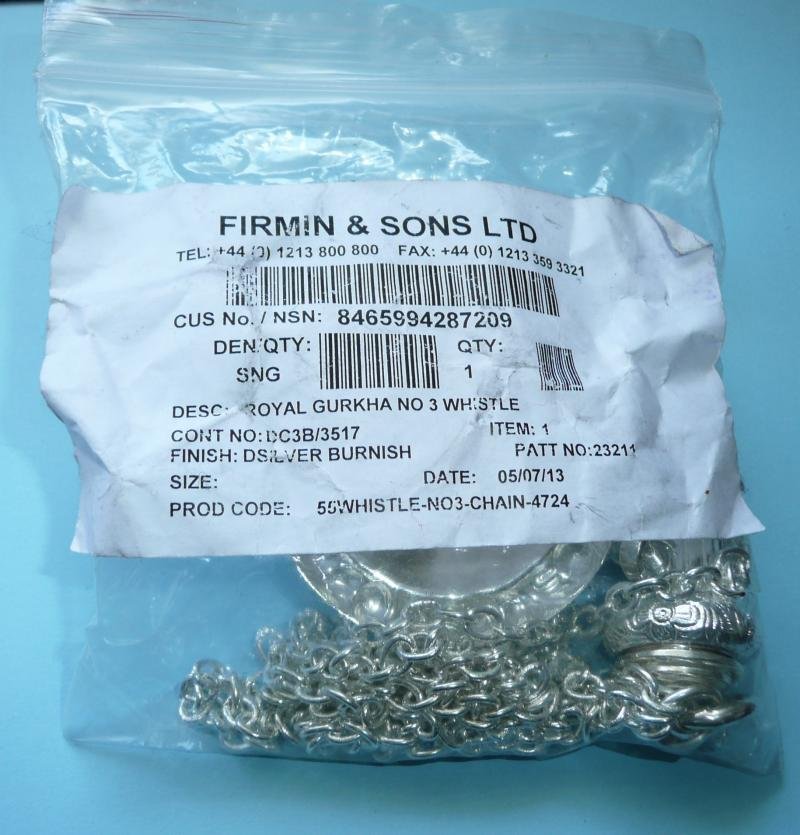 Gurkha Rifles British Army Inkerman Whistle and Chain - In Firmin Packet — image 3