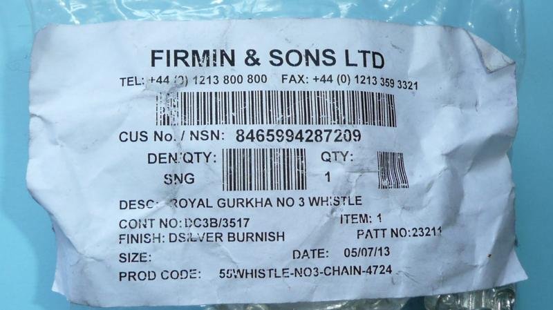 Gurkha Rifles British Army Inkerman Whistle and Chain - In Firmin Packet — image 4