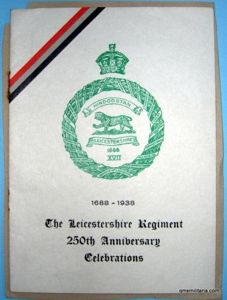 The Leicestershire Regiment 1668 - 1938, 250th Anniversary Celebrations Booklet