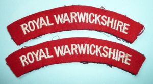 Royal Warwickshire Regiment Pair of Embroidered White on Red Cloth …