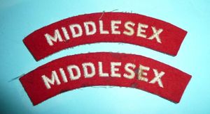 Middlesex Regiment Pair of Woven White on Red Felt Cloth …