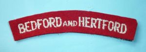 Bedford and Hertford Regiment Embroidered White on Red Felt Cloth …