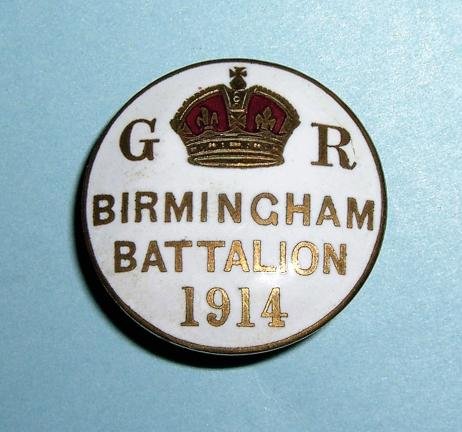 WW1 Original 1914 Warwickshire Pals Birmingham Battalion Vounteers Enamel Lapel Badge — image 4