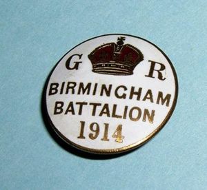 WW1 Original 1914 Warwickshire Pals Birmingham Battalion Vounteers Enamel Lapel …