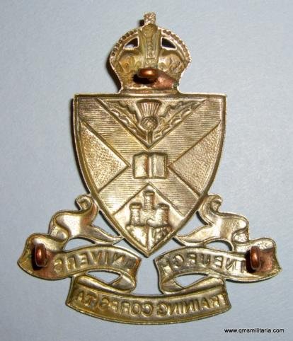 Edinburgh University OTC Training Corps ( T.A.) Large White Metal Glengarry Badge, King's Crown 1951- 1953 only — image 3
