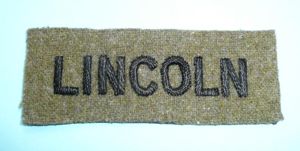 Lincoln Regiment Black on Khaki Embroidered Shoulder Title