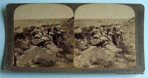 Original Boer War Stereoscopic card - British Army Scouts firing …