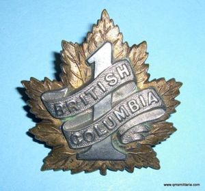 WW1 Canadian 1st British Columbia Bn CEF bi-metal cap badge …