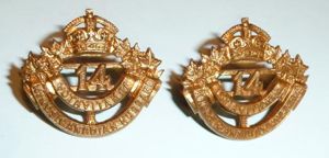 14th Kings Canadian Hussars Matched Pair of Gilding Metal Collar …