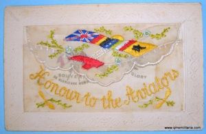 WW1 Patriotic Silk Embroidered Postcard - Honour to the Aviators …